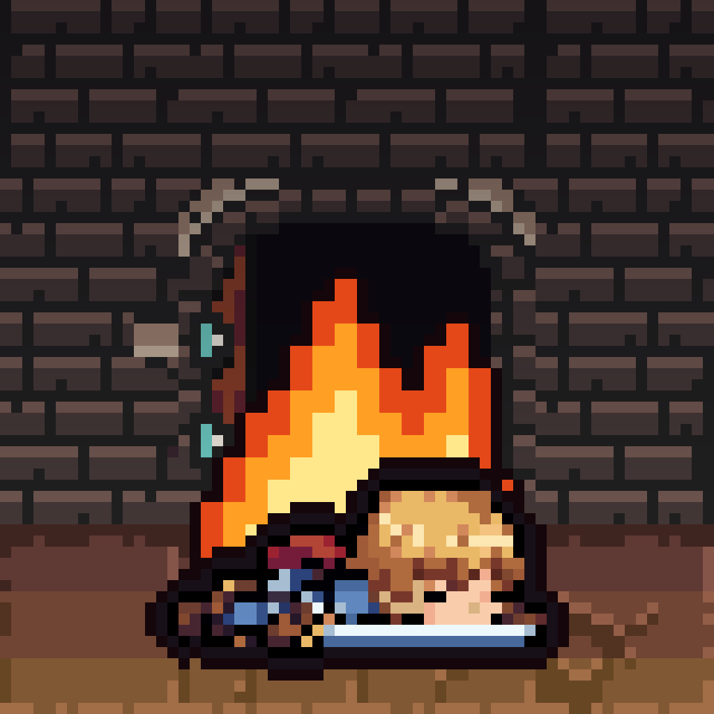 No Hero Stands app icon: a pixel-art swordsman in front of a dungeon wall